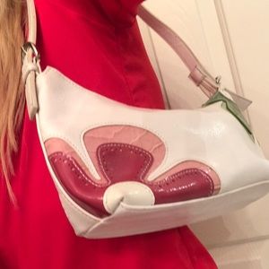 Small White & floral appliqué vegan patent leather look bag- like NEW